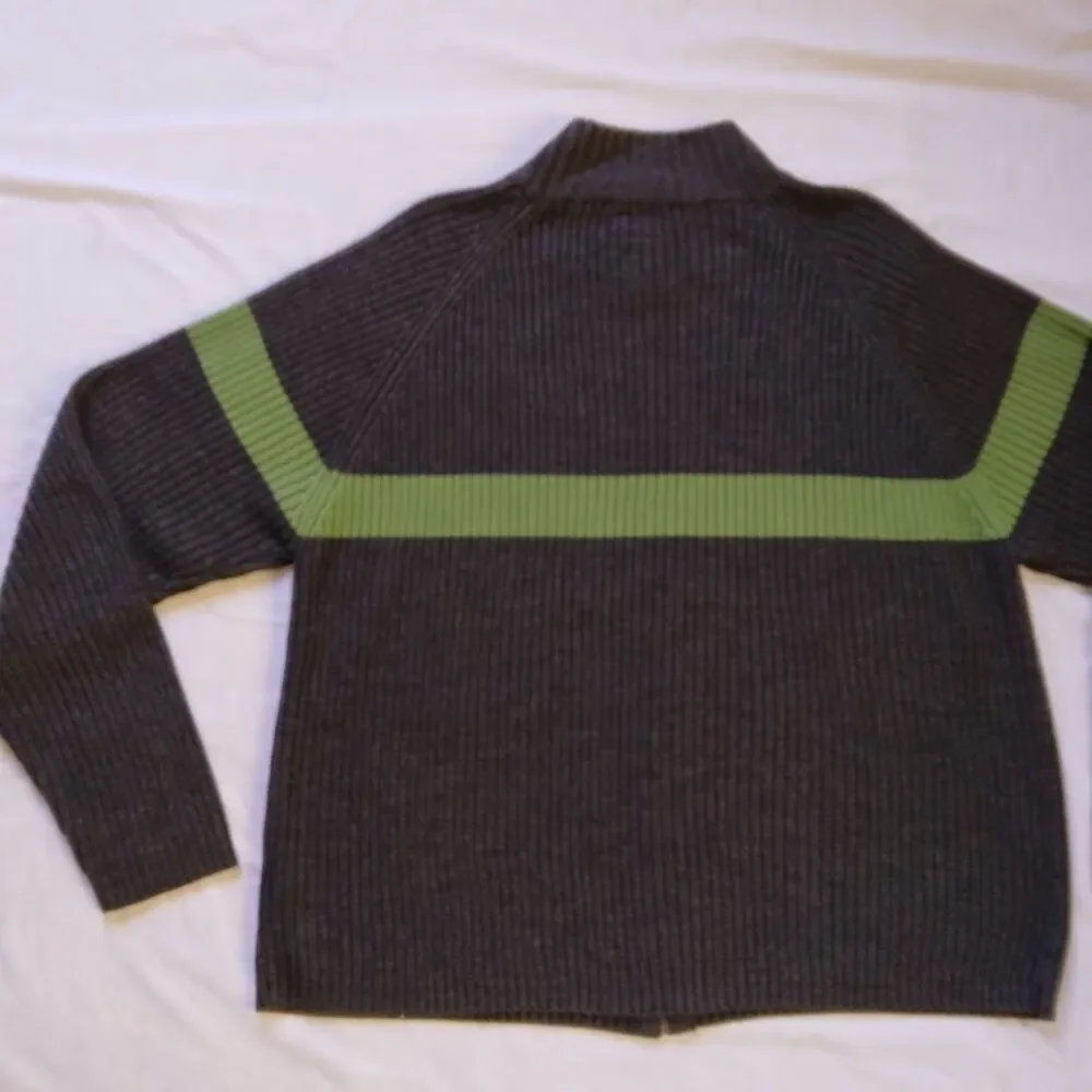 Arizona Jean Company Sweater Full Zip Gray Green Stripe Preppy Y2K Men's XL